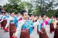 Uthaithanee,Thailand -MAY 30 2019 :Unidentified dancers group perform at the Parade of Rocket festival Ã¢â¬ÅBoon Bang FaiÃ¢â¬Â The